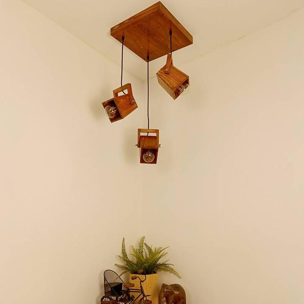 Focal Brown Solid Wood Cluster Hanging Light