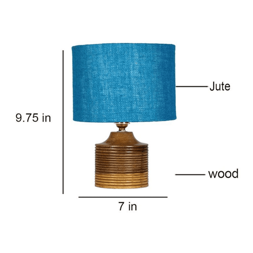 Reese Turquoise Jute lamp with Natural Wood Base