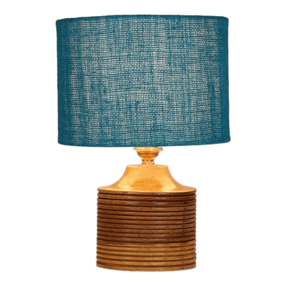 Reese Turquoise Jute lamp with Natural Wood Base