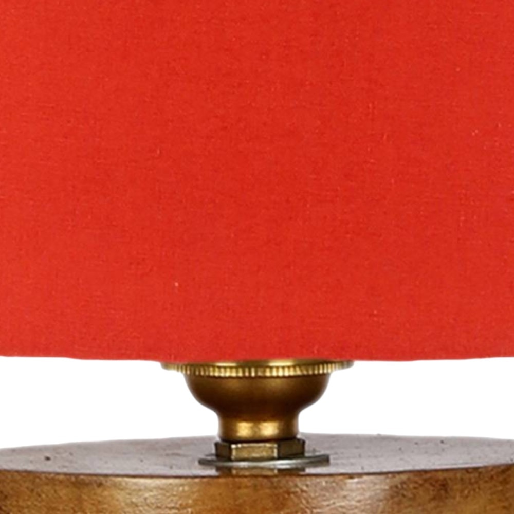 Corinna Orange cotton table lamp with Natural Wood Base