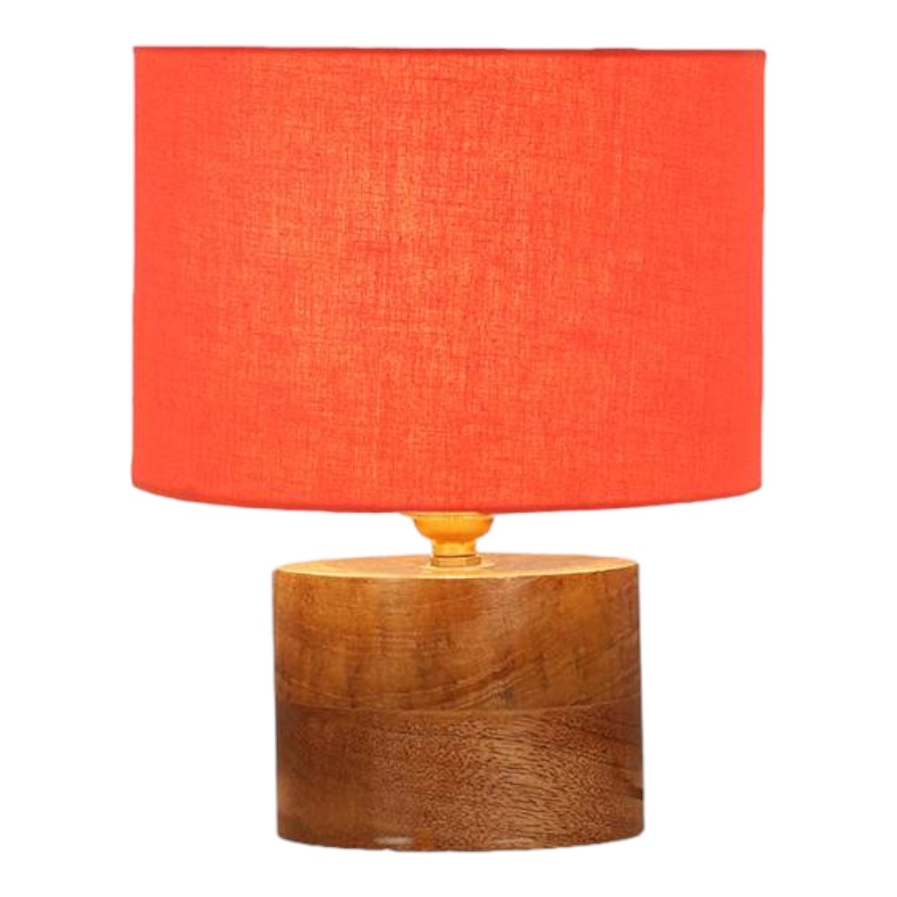 Corinna Orange cotton table lamp with Natural Wood Base