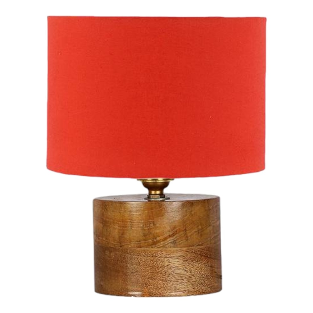 Corinna Orange cotton table lamp with Natural Wood Base