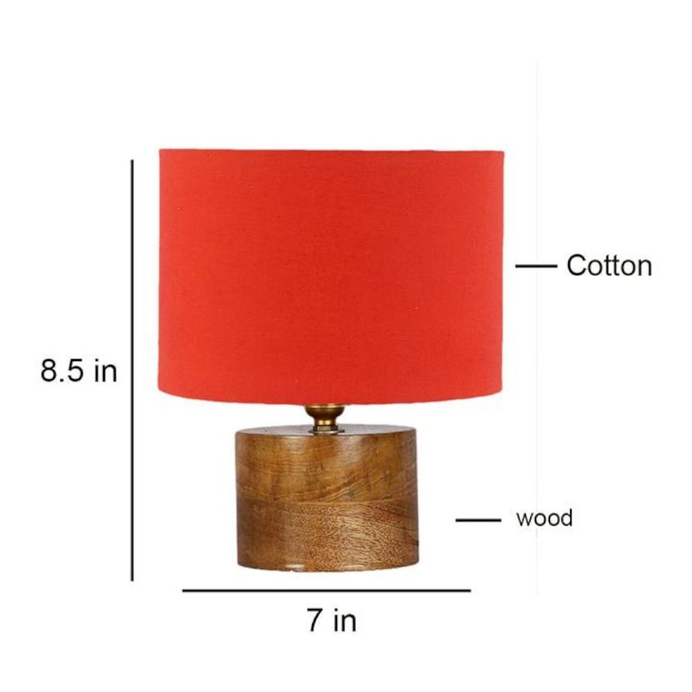 Corinna Orange cotton table lamp with Natural Wood Base