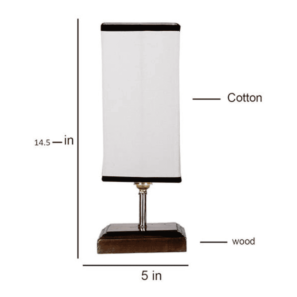 Elske white & black cotton table lamp with Square Brown Wood Base