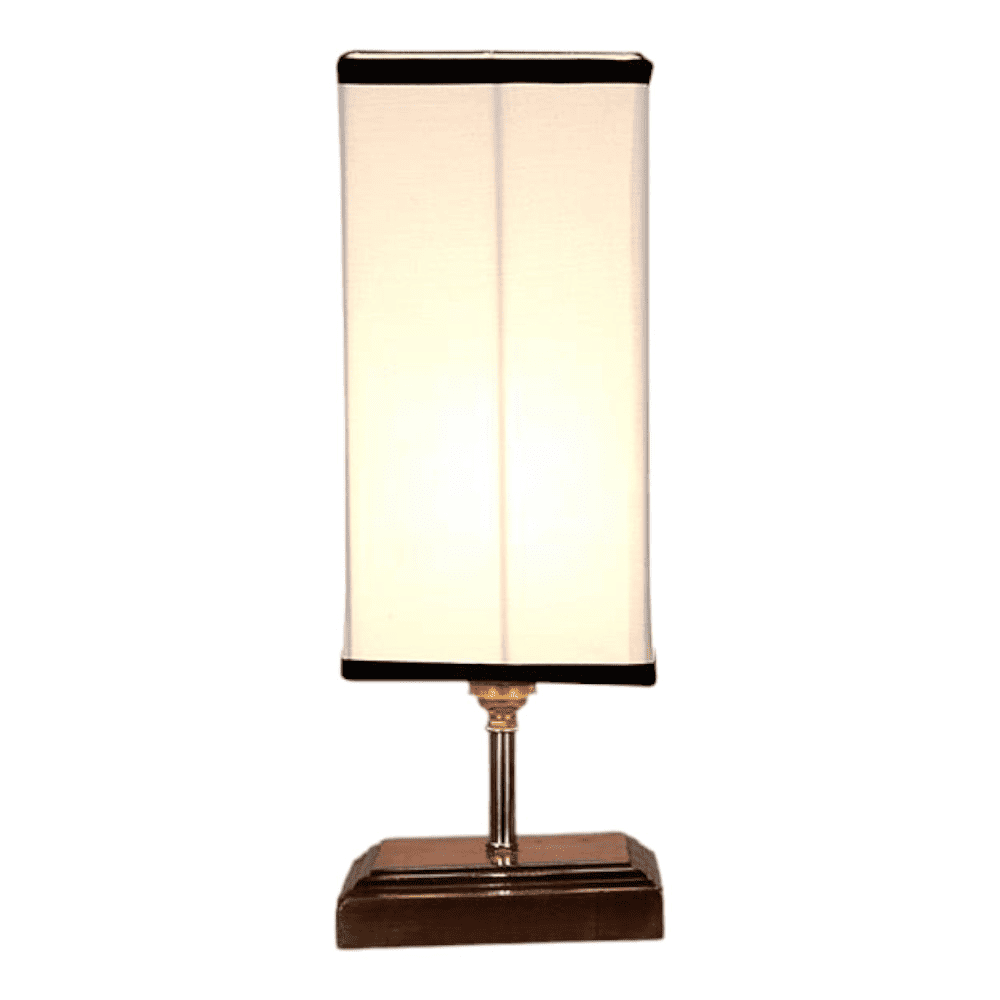 Elske white & black cotton table lamp with Square Brown Wood Base
