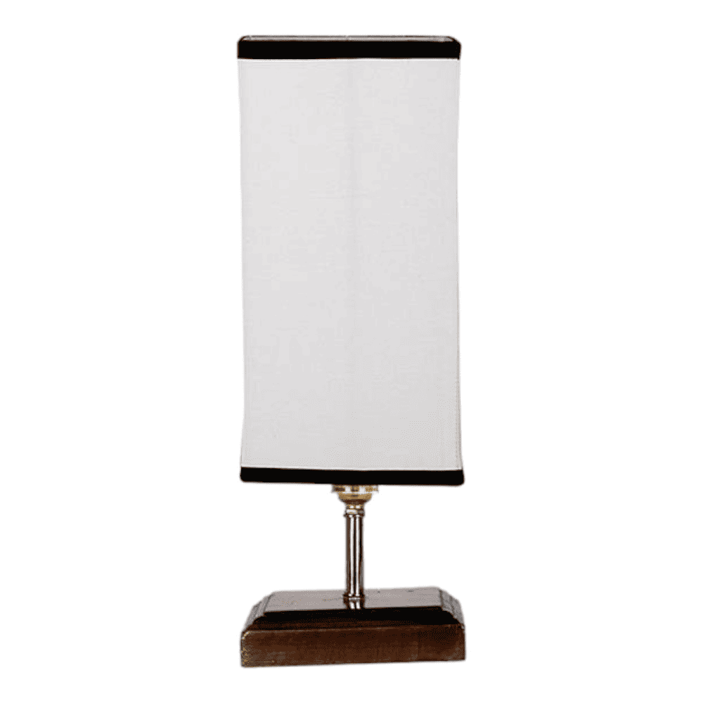 Elske white & black cotton table lamp with Square Brown Wood Base