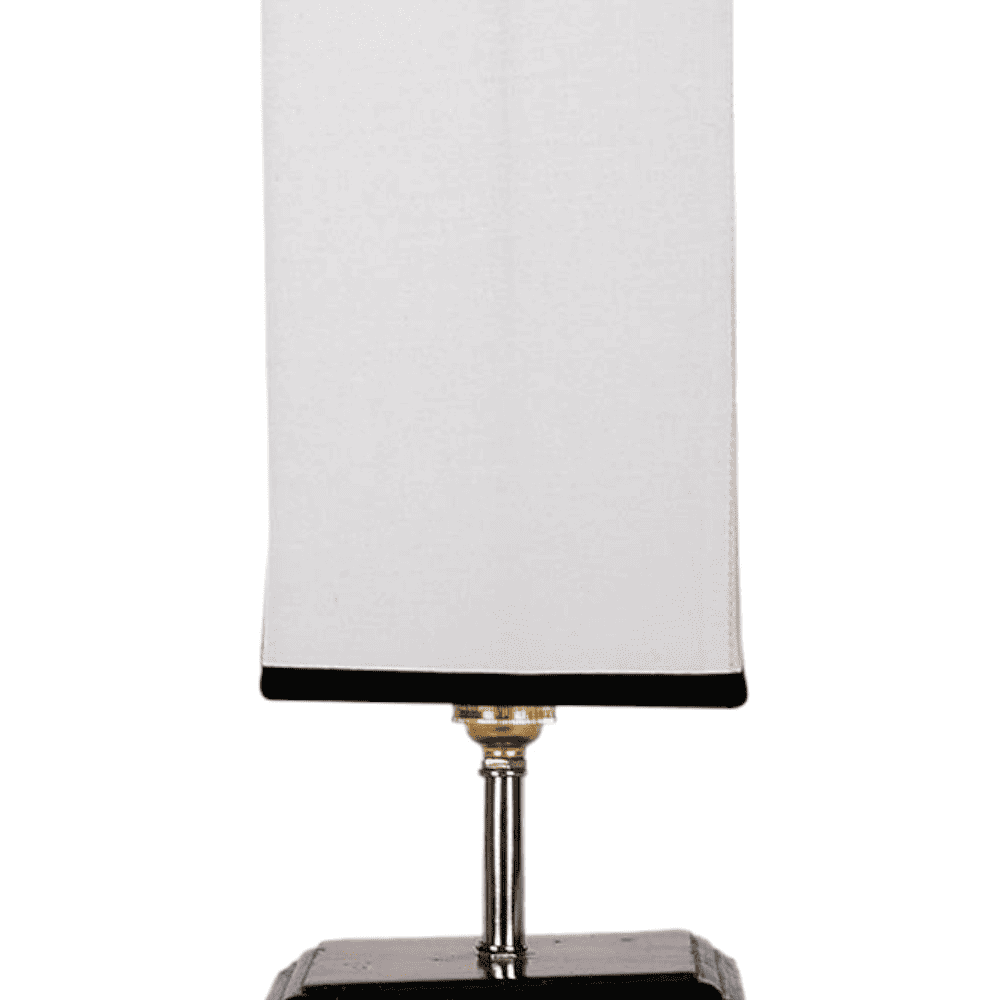 Elske white & black cotton table lamp with Square Brown Wood Base