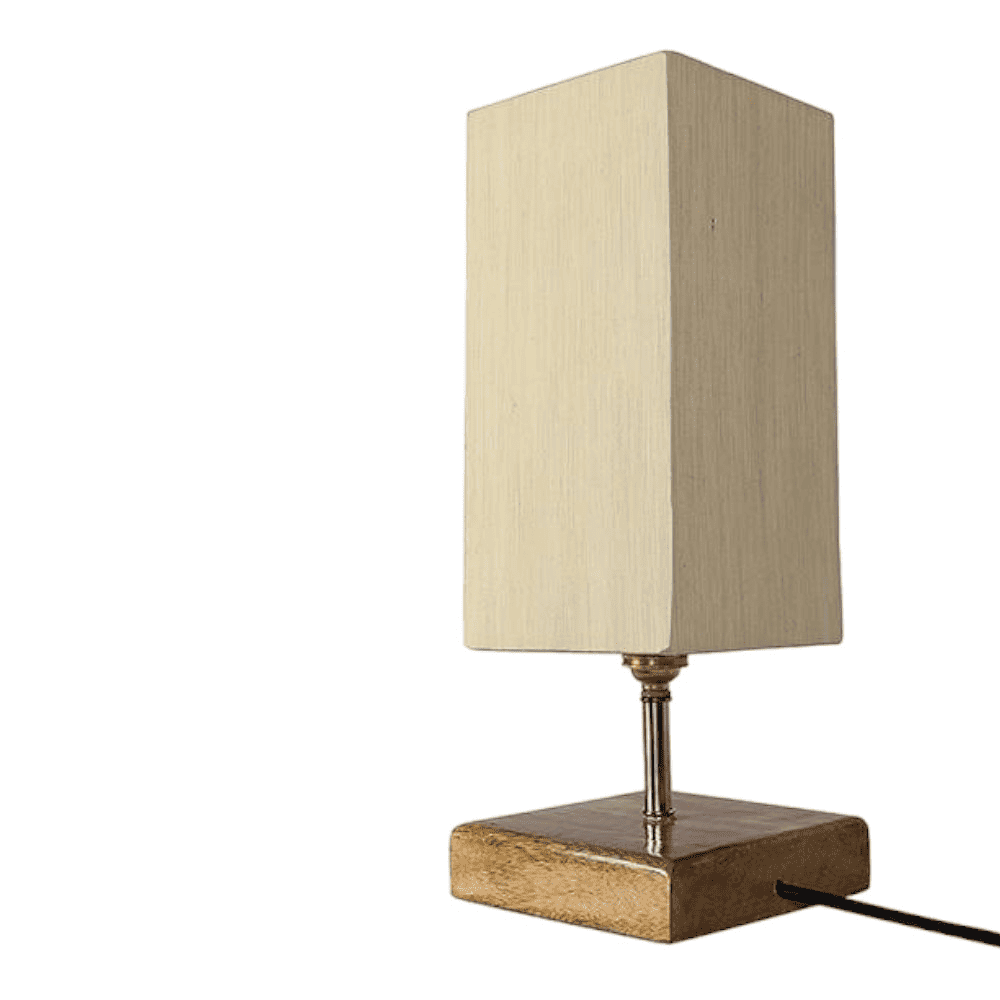 Eowyn off-white cotton table lamp with Square Natural Wood Base