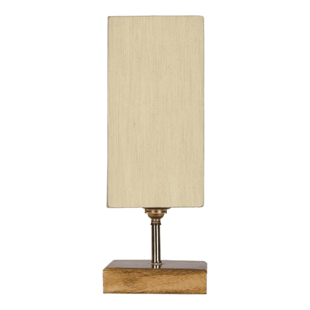 Eowyn off-white cotton table lamp with Square Natural Wood Base