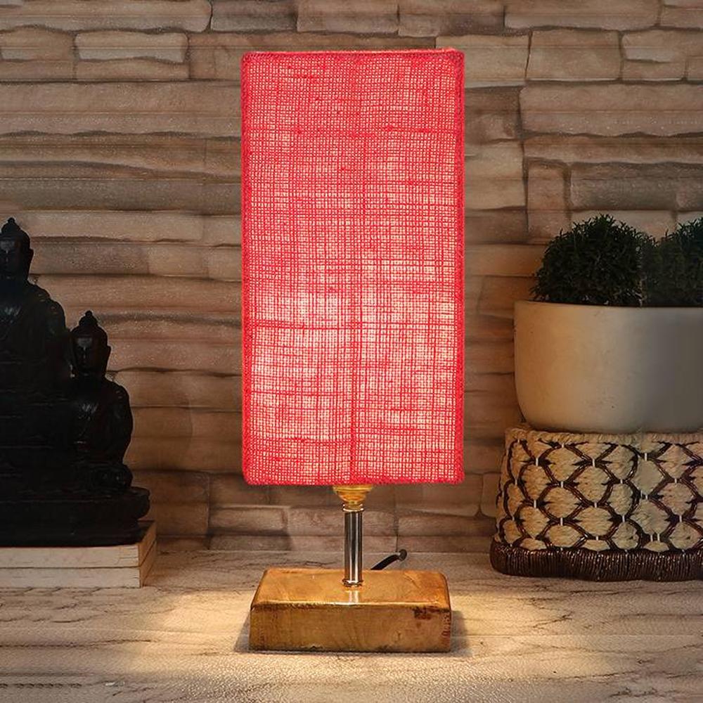 Fielding Pink Jute table lamp with Square Natural Wood Base