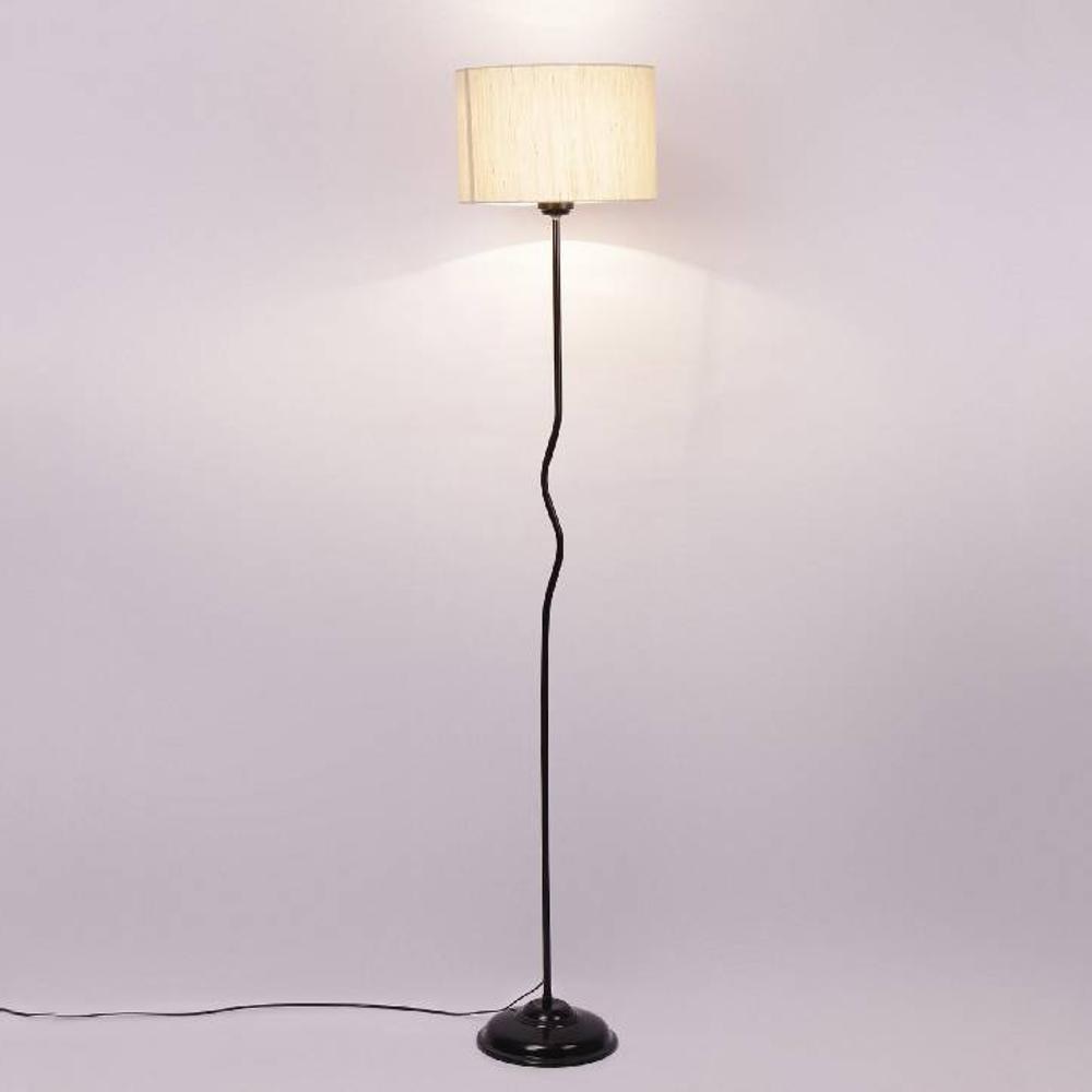Rowan Off White Fabric Floor Lamp with Black Iron Base