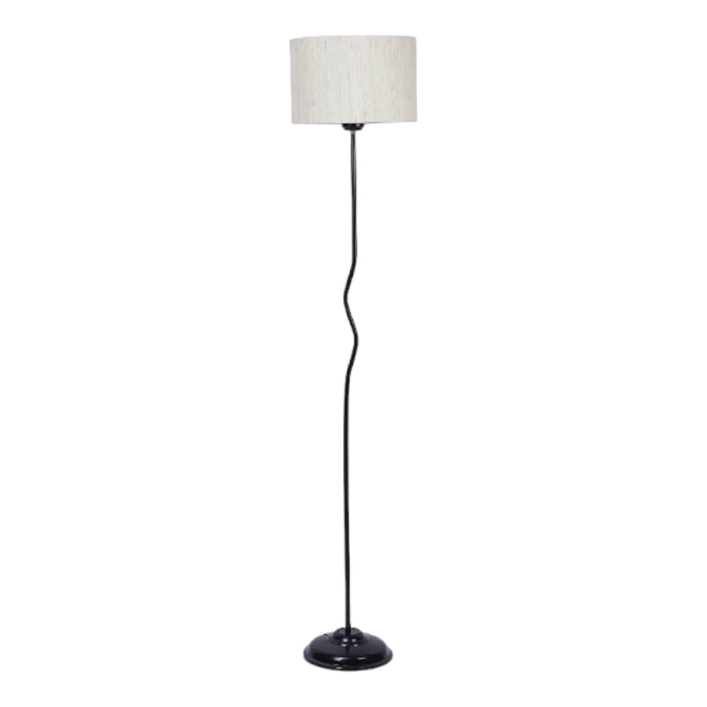 Rowan Off White Fabric Floor Lamp with Black Iron Base