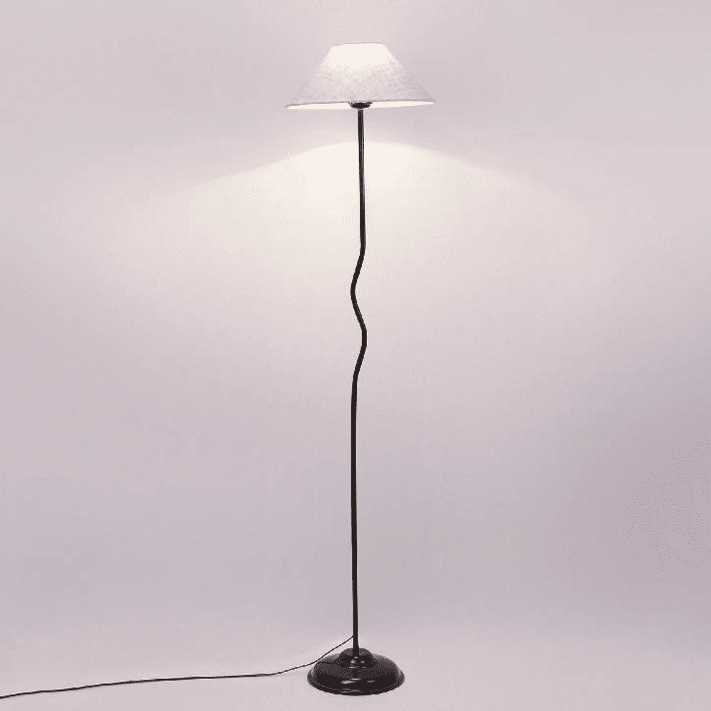Ruby White Natural Fiber Floor Lamp with Black Iron Base