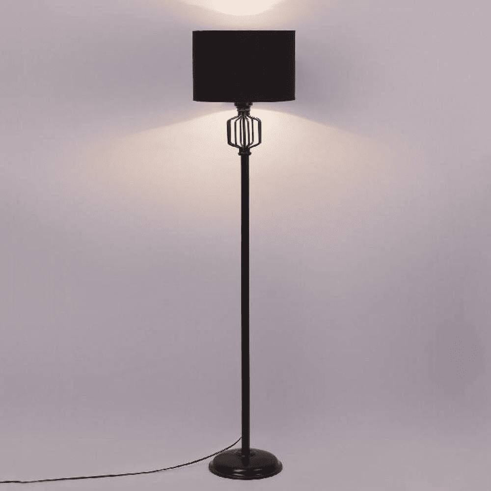 Summer Black Fabric Floor Lamp with Black Iron Base