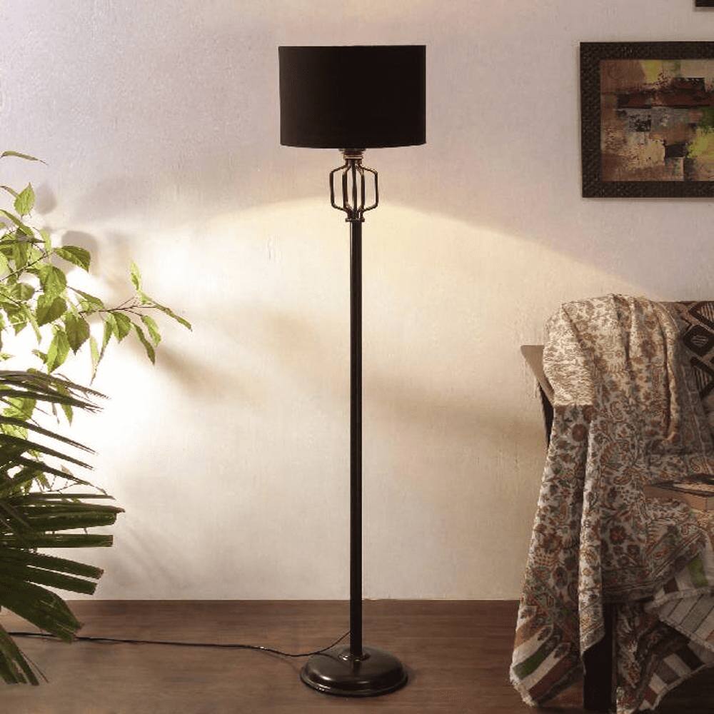 Summer Black Fabric Floor Lamp with Black Iron Base