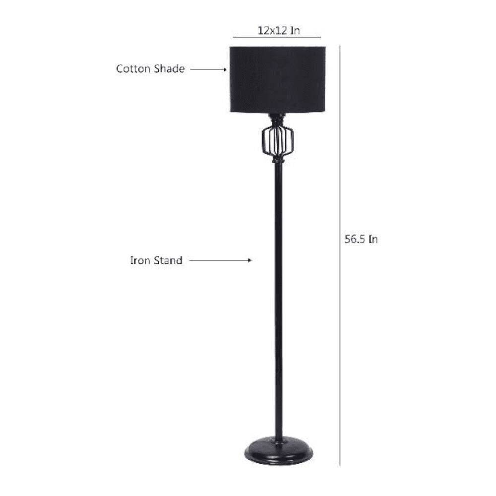 Summer Black Fabric Floor Lamp with Black Iron Base