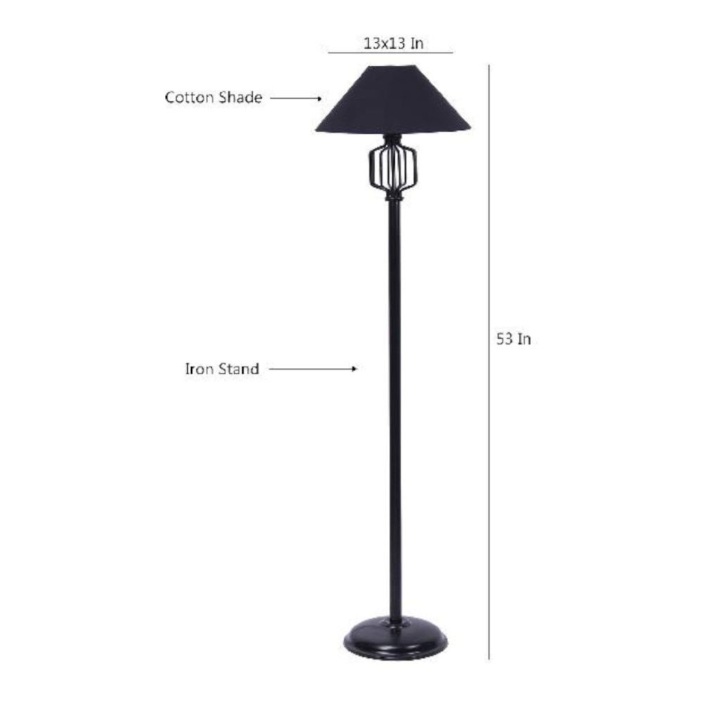 Jay Black Fabric Floor Lamp with Black Iron Base