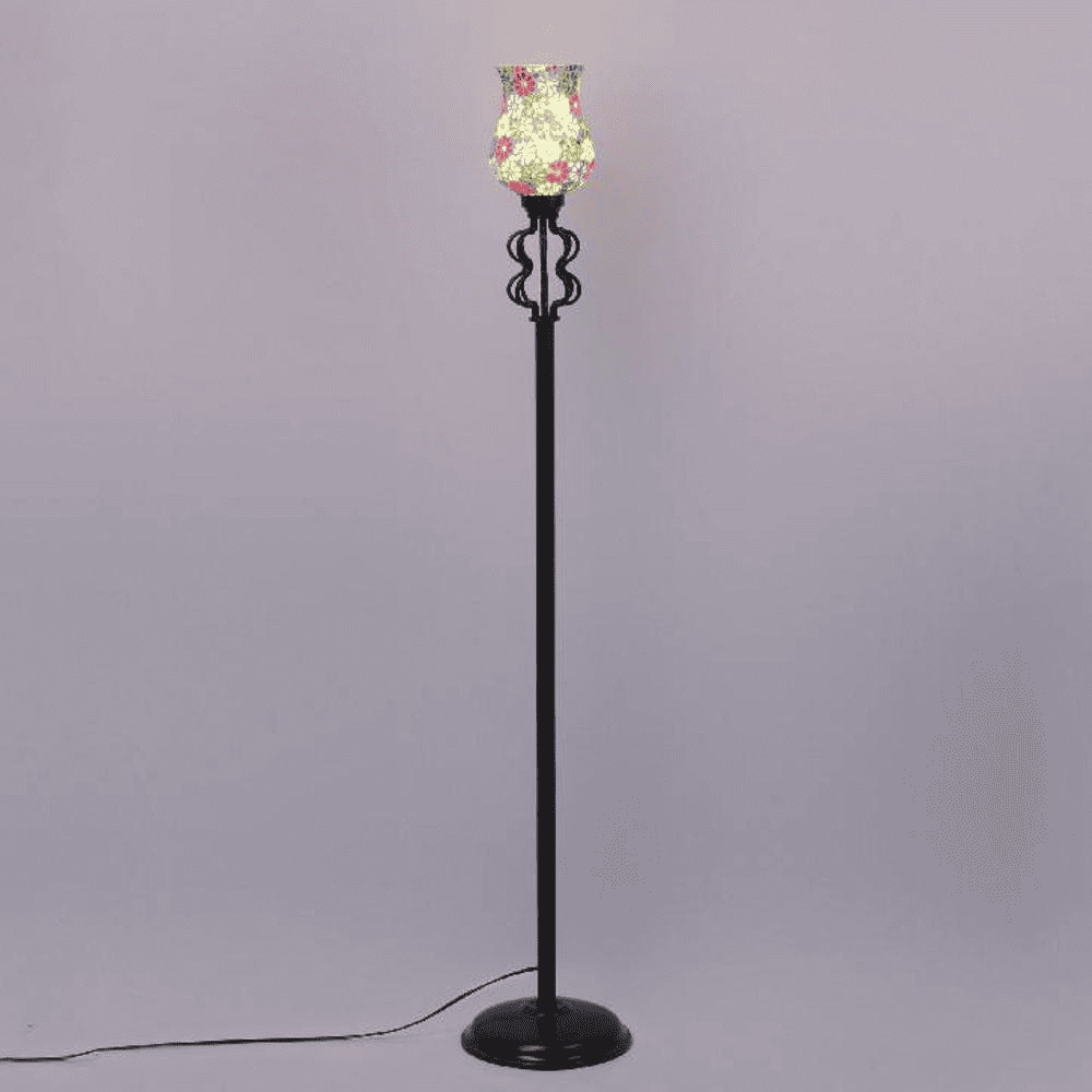 Lana Multicolour Glass Floor Lamp with Black Iron Base