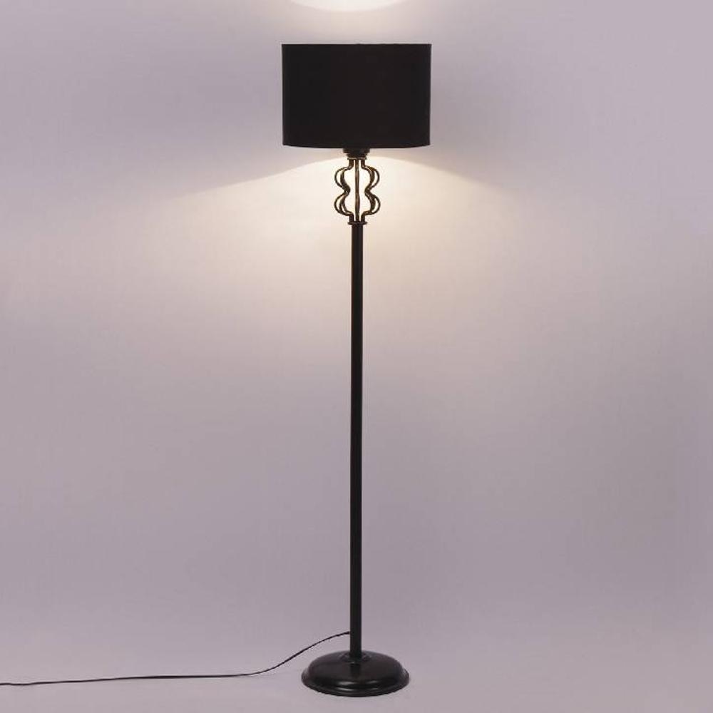 Sierra Black Fabric Floor Lamp with Black Iron Base