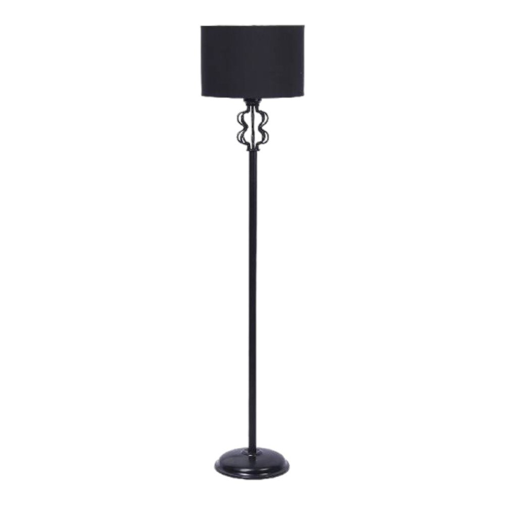 Sierra Black Fabric Floor Lamp with Black Iron Base