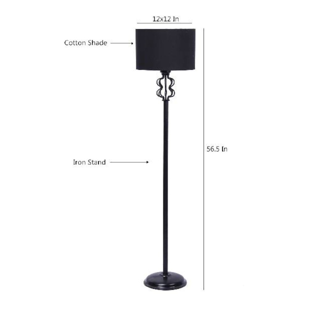 Sierra Black Fabric Floor Lamp with Black Iron Base