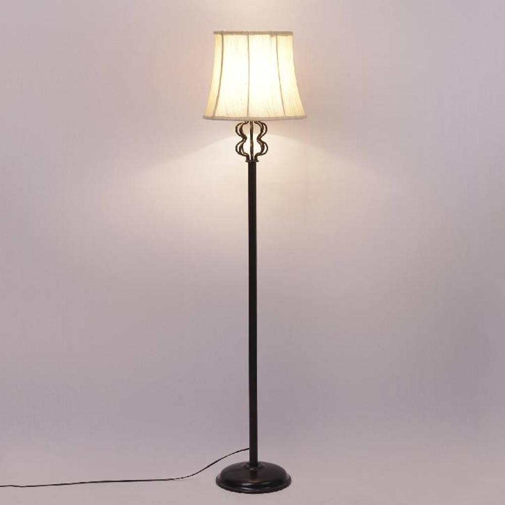Meadow Off White Fabric Floor Lamp with Black Iron Base