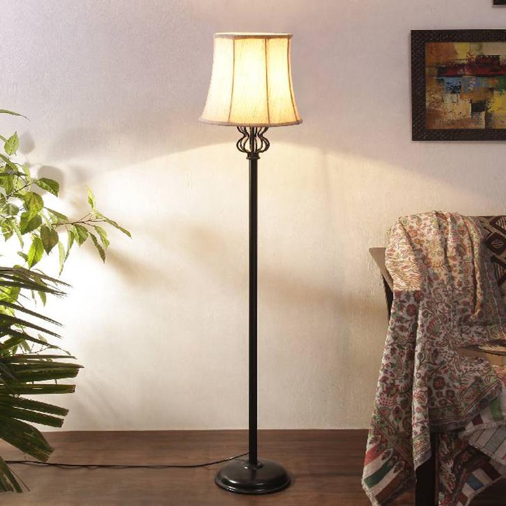 Meadow Off White Fabric Floor Lamp with Black Iron Base