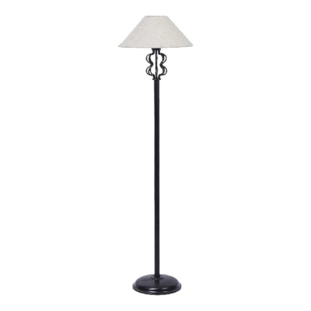 Ford White Natural Fiber Floor Lamp with Black Iron Base