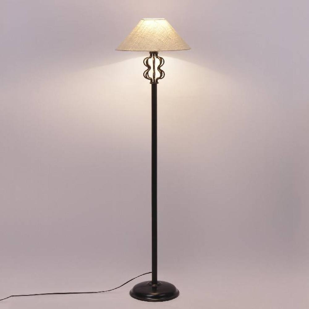 Ford White Natural Fiber Floor Lamp with Black Iron Base