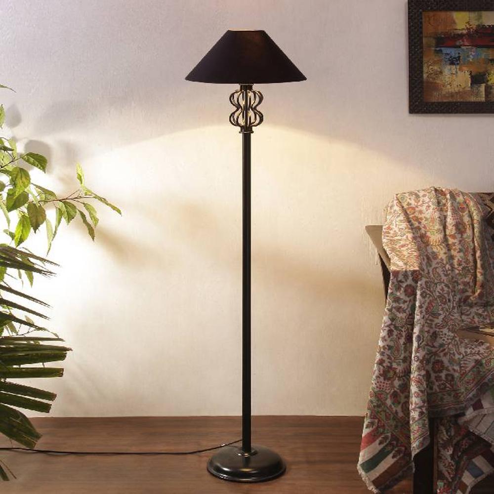 Sky Black Fabric Floor Lamp with Black Iron Base