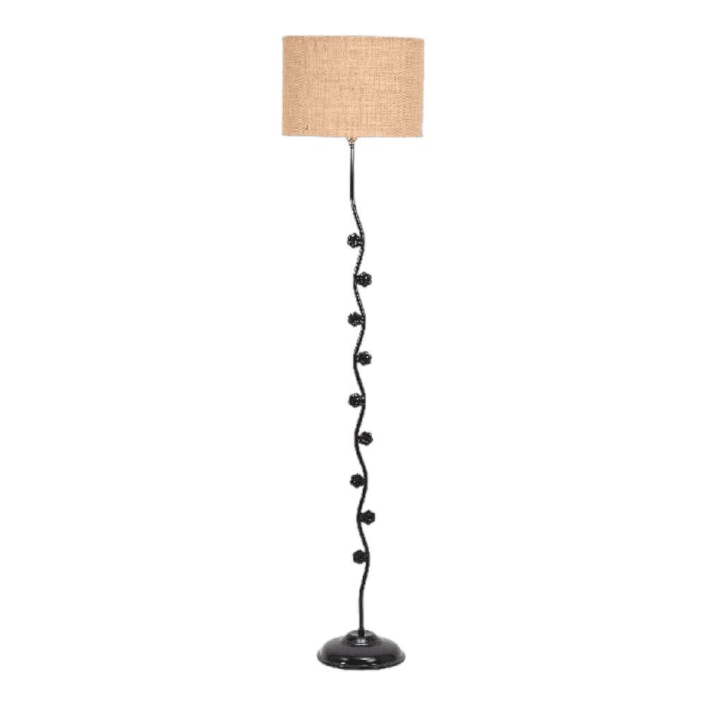 Amethyst Beige Natural Fiber Floor Lamp with Black Iron Base