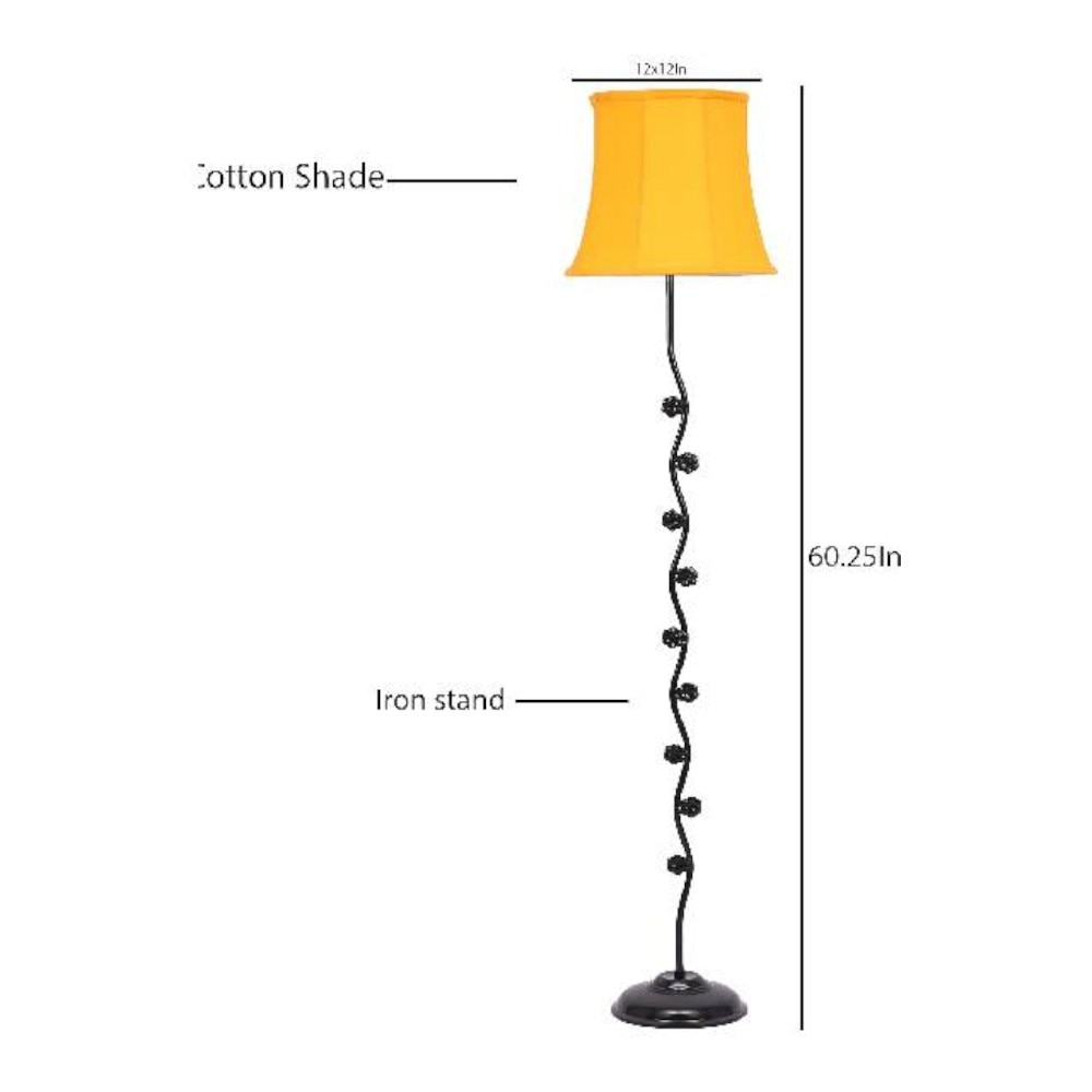 Ela Yellow Fabric Floor Lamp with Black Iron Base