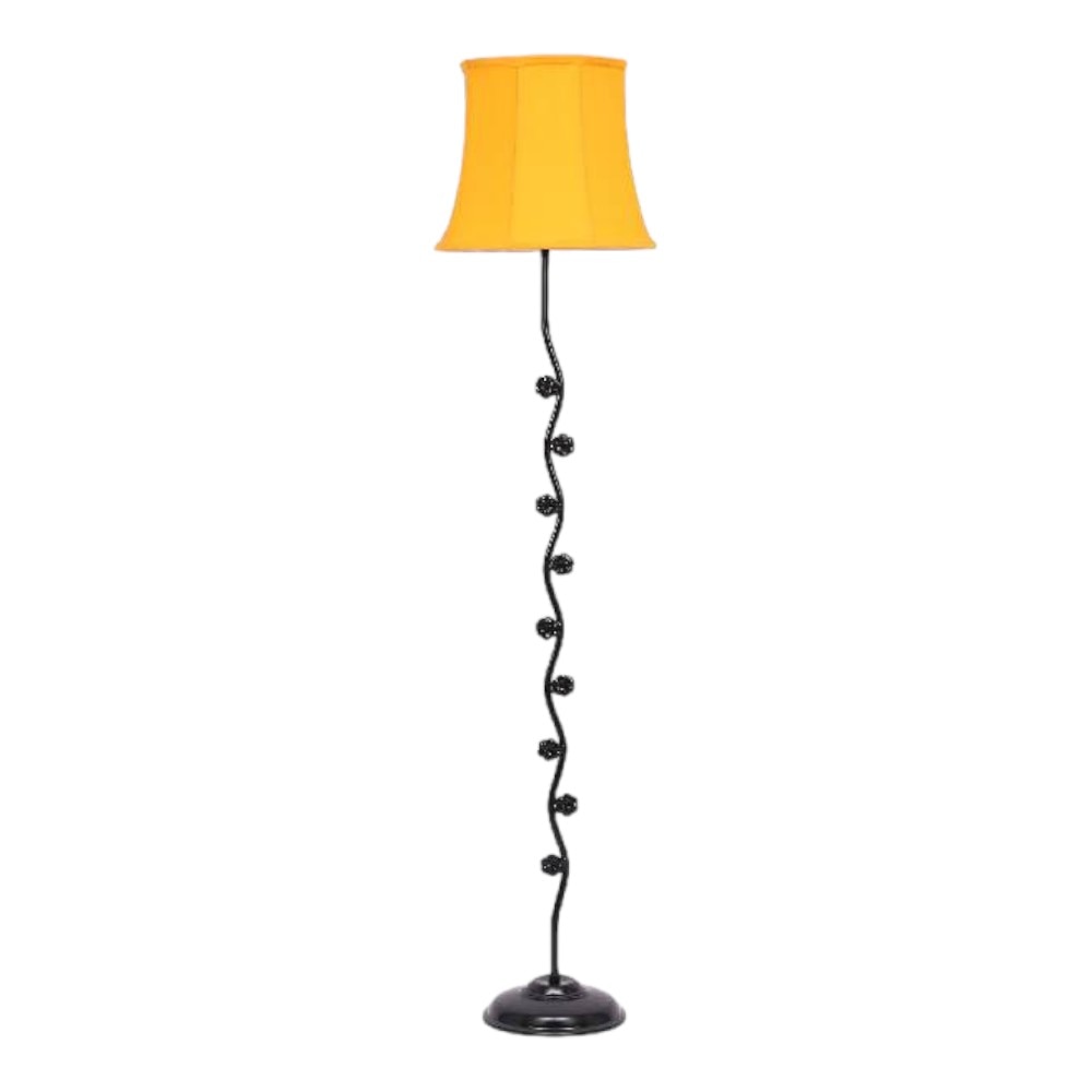 Ela Yellow Fabric Floor Lamp with Black Iron Base