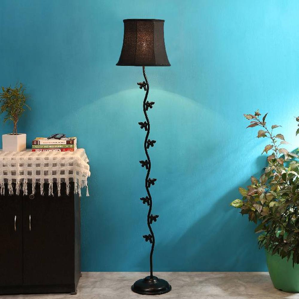 Ronan Black Fabric Floor Lamp with Black Iron Base
