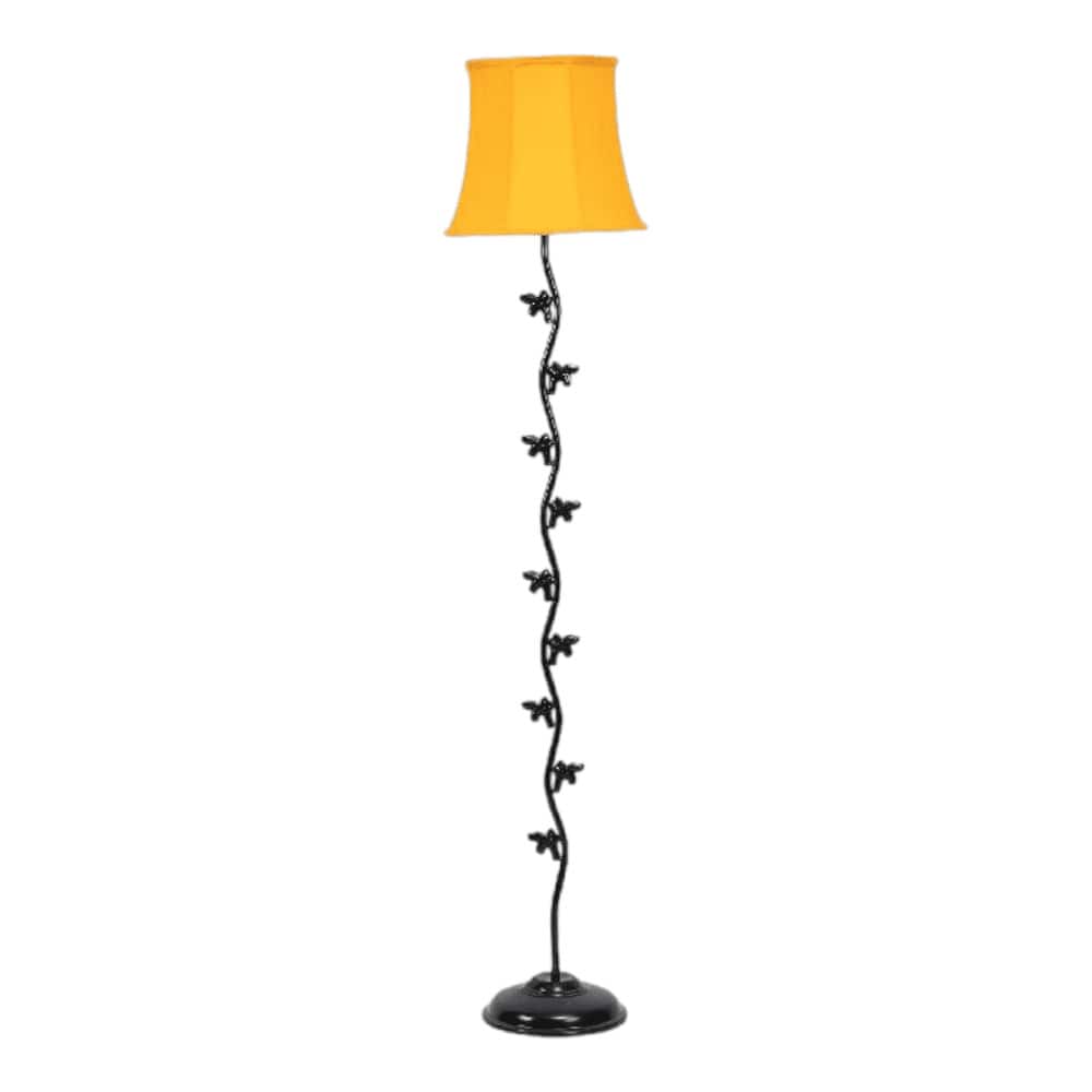 Kane Yellow Fabric Floor Lamp with Black Iron Base