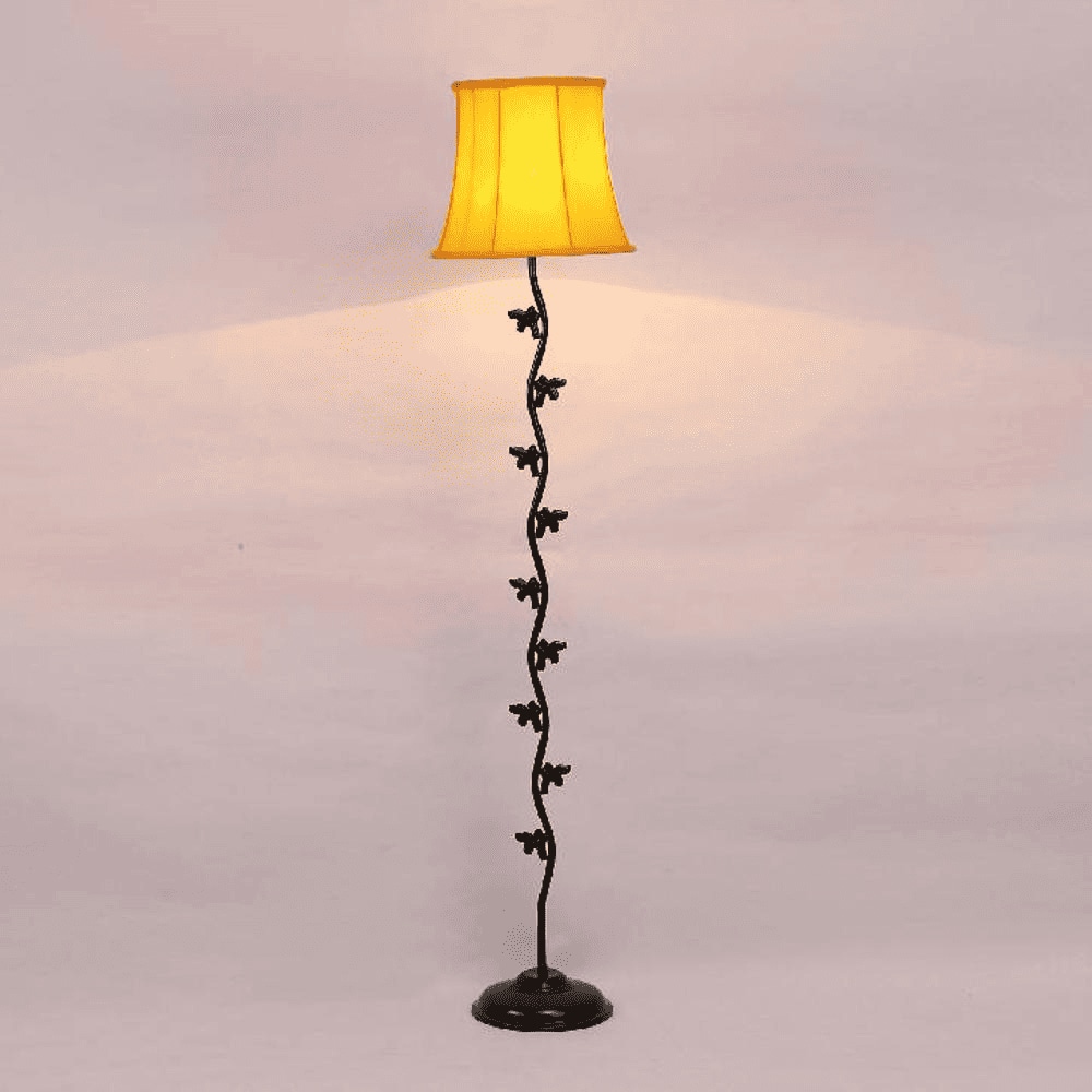 Kane Yellow Fabric Floor Lamp with Black Iron Base