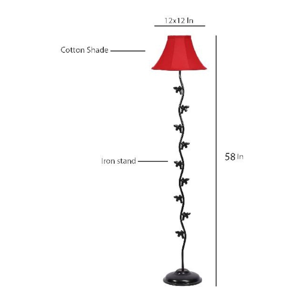 Desmond Red Fabric Floor Lamp with Black Iron Base