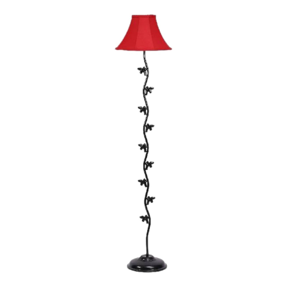 Desmond Red Fabric Floor Lamp with Black Iron Base