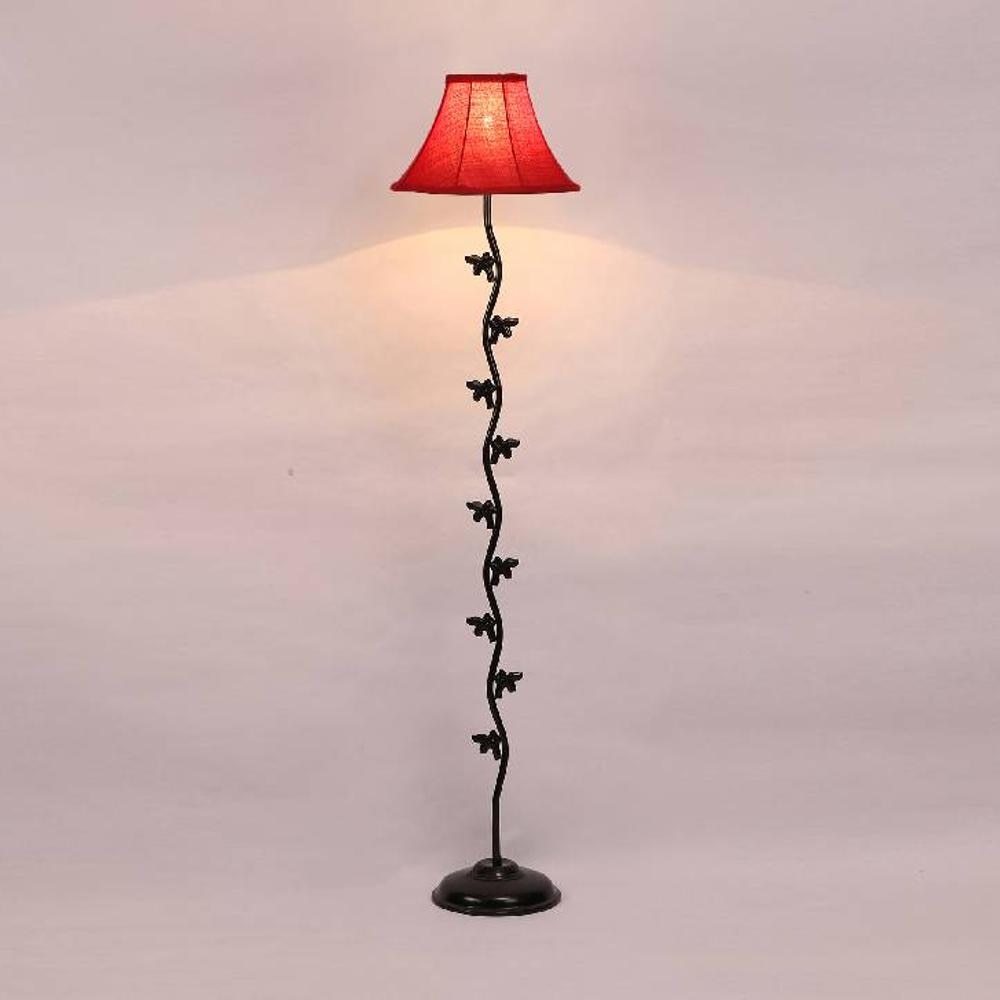 Desmond Red Fabric Floor Lamp with Black Iron Base