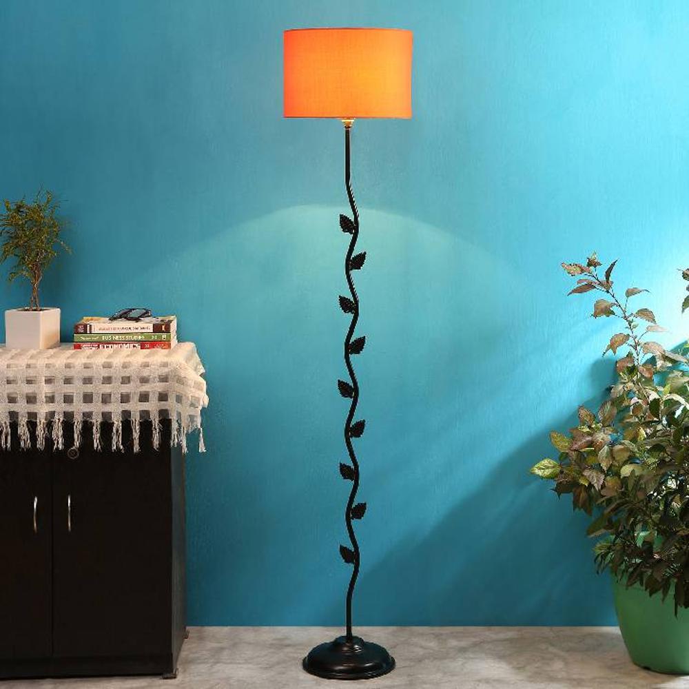 Conner Orange Fabric Floor Lamp with Black Iron Base