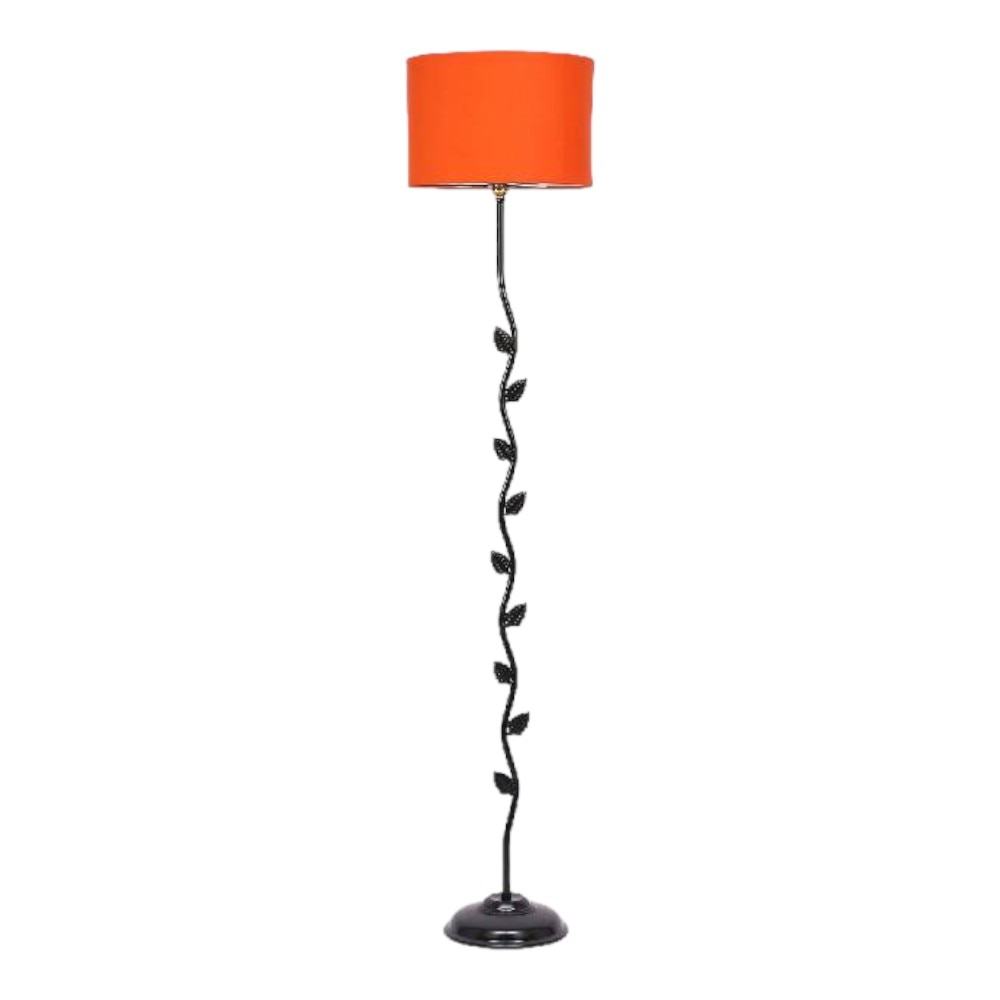 Conner Orange Fabric Floor Lamp with Black Iron Base