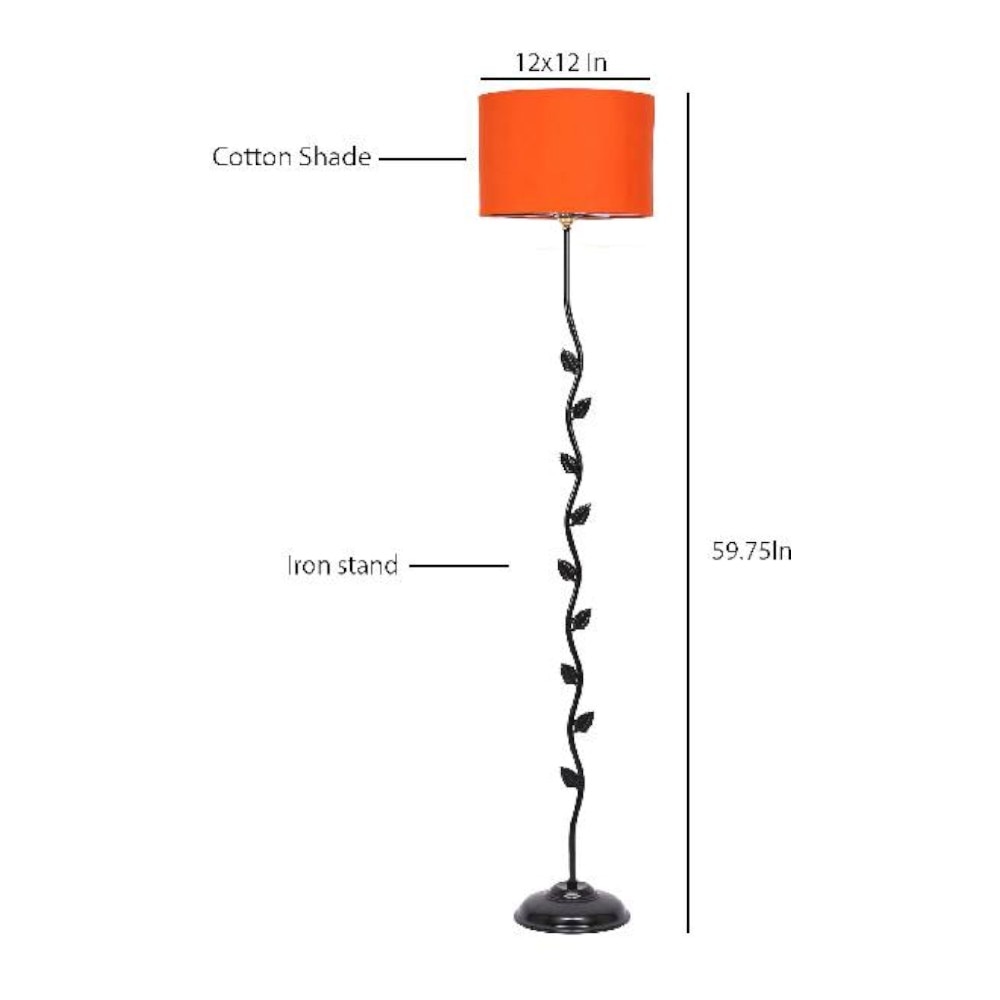 Conner Orange Fabric Floor Lamp with Black Iron Base