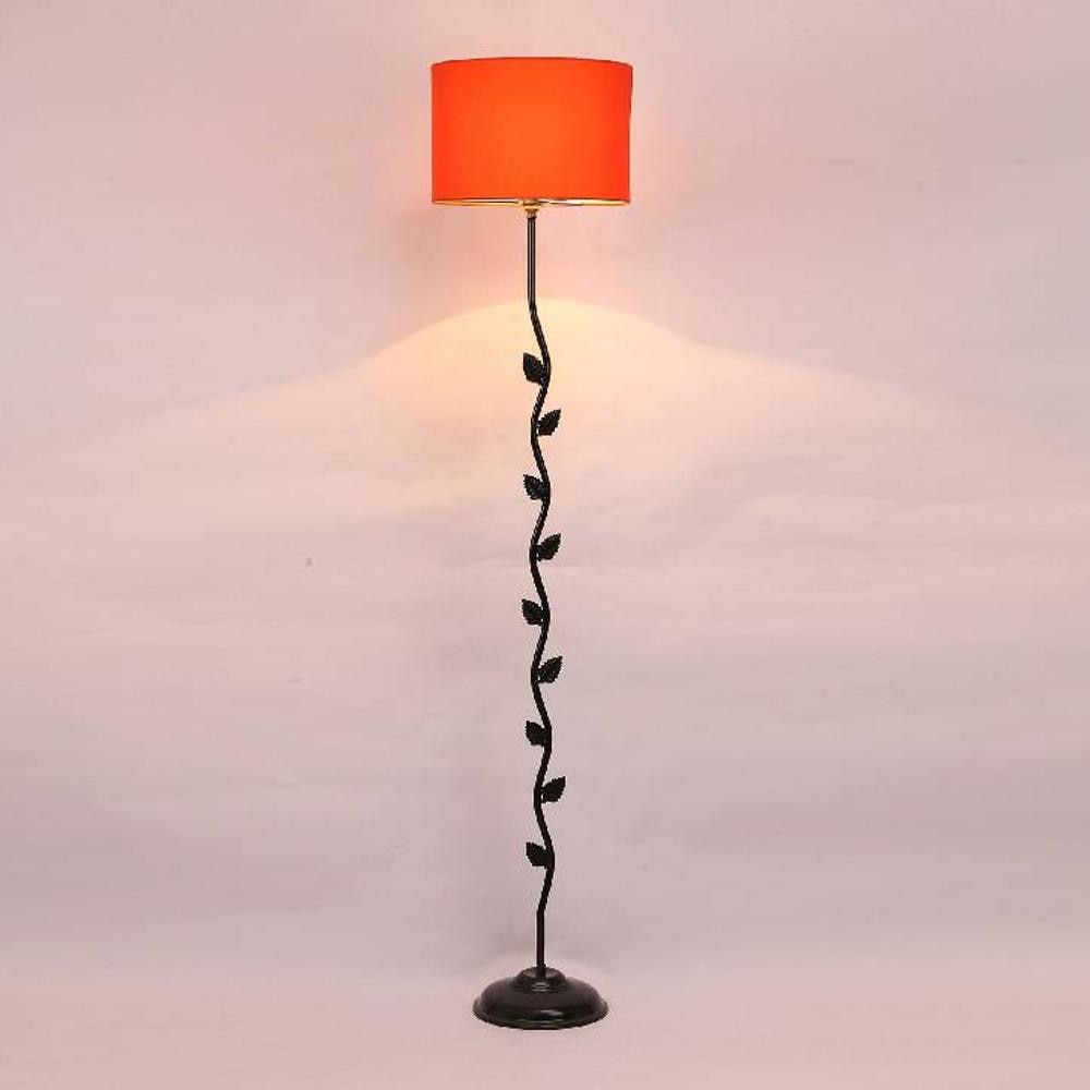 Conner Orange Fabric Floor Lamp with Black Iron Base