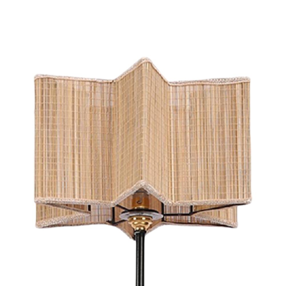 Collins Beige Bamboo Floor Lamp with Black Iron Base