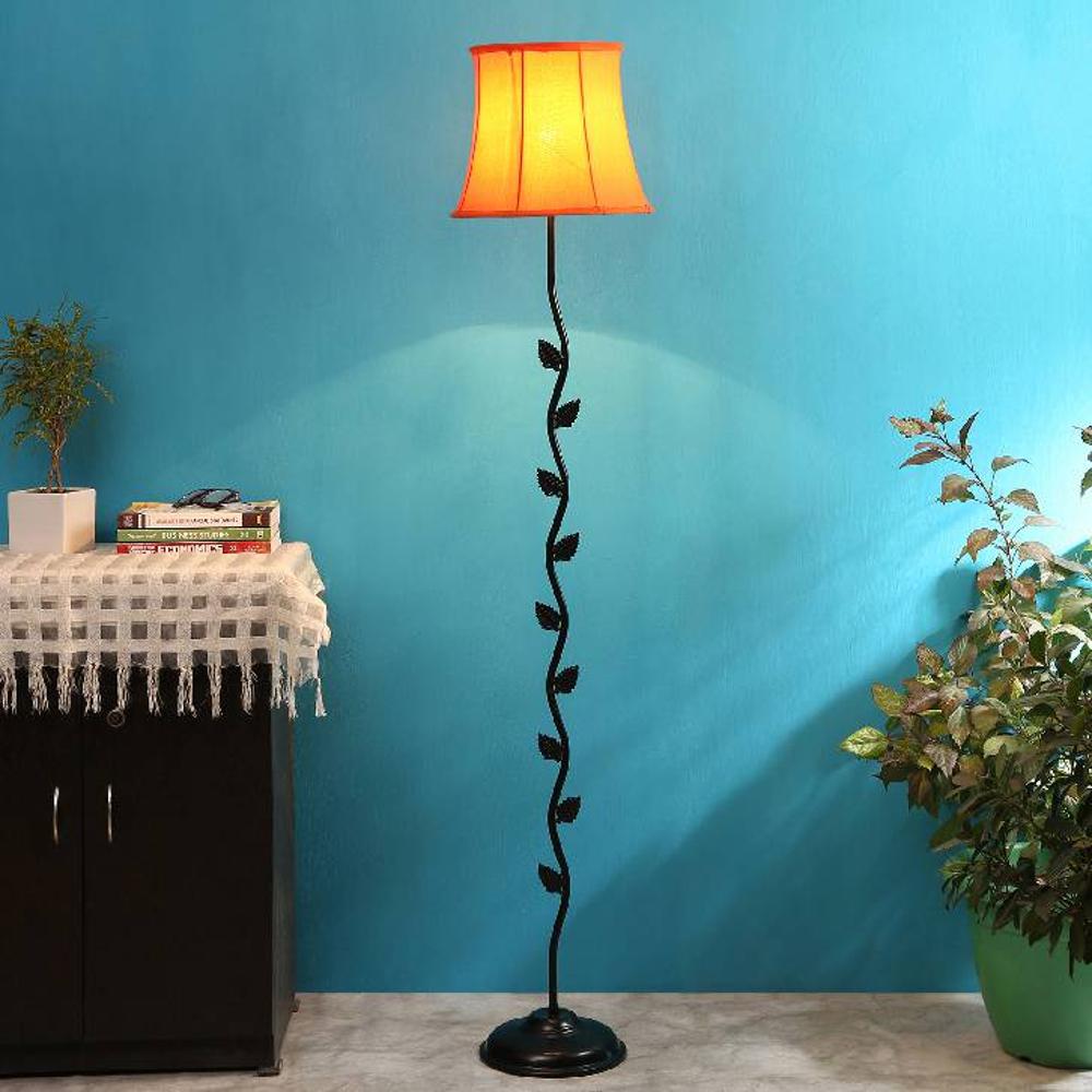 Shawn Orange Fabric Floor Lamp with Black Iron Base