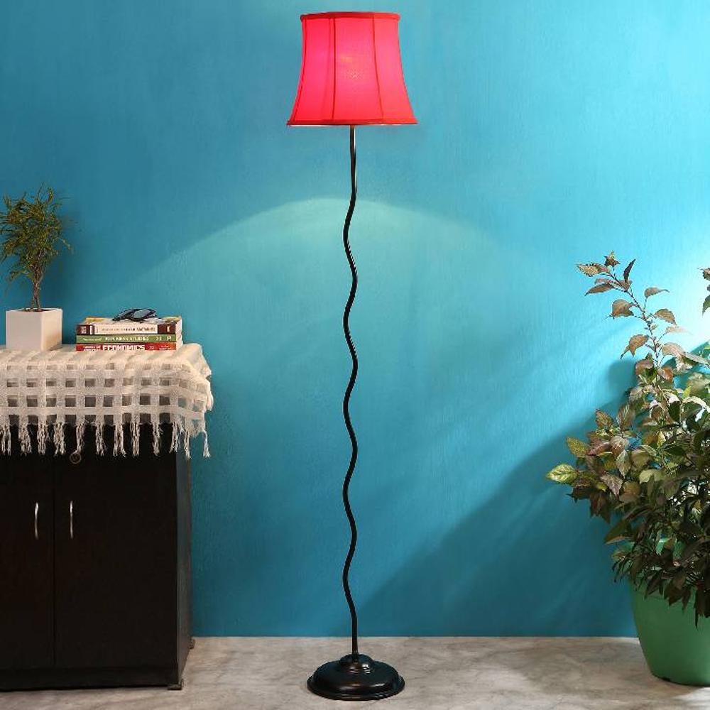 Cullen Red Fabric Floor Lamp with Black Iron Base - Devansh