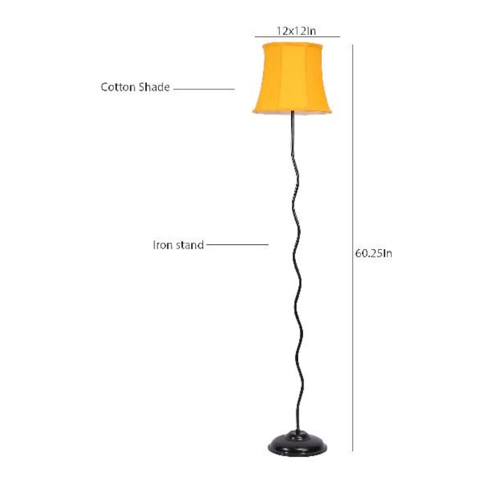 Houston Yellow Fabric Floor Lamp with Black Iron Base