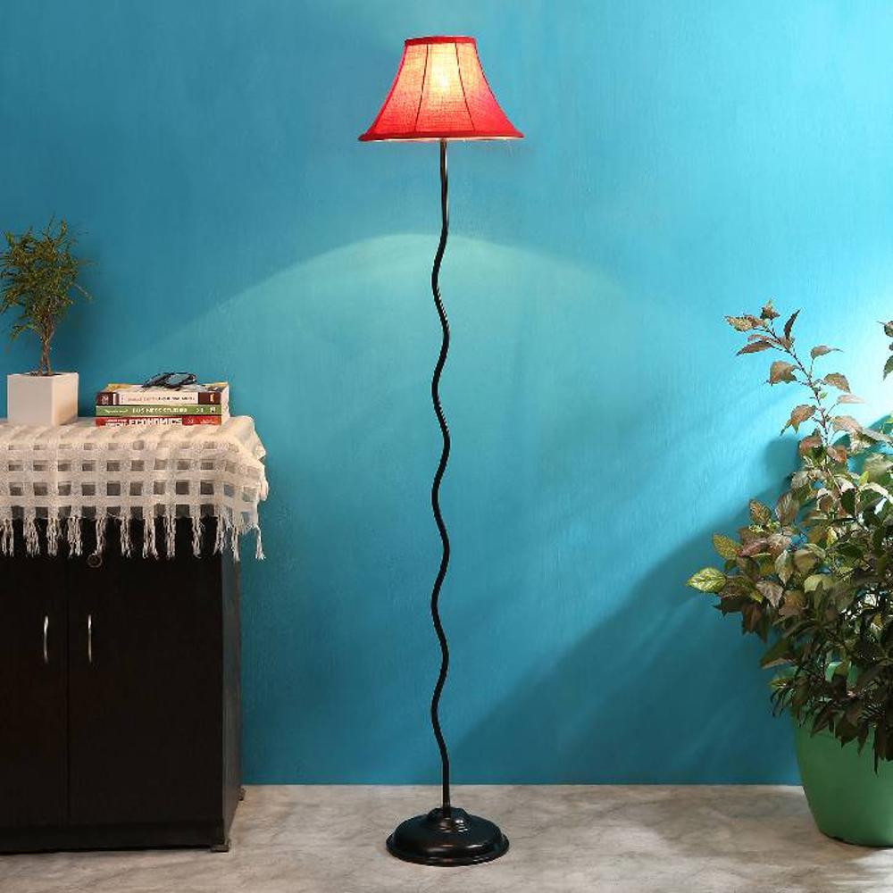 Lachlan Red Fabric Floor Lamp with Black Iron Base - Devansh