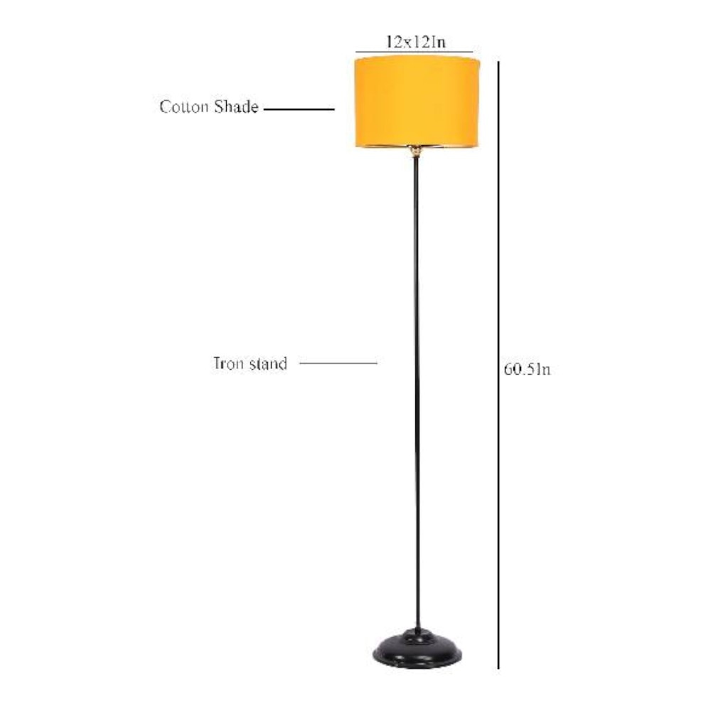 Melvin Yellow Fabric Floor Lamp with Black Iron Base