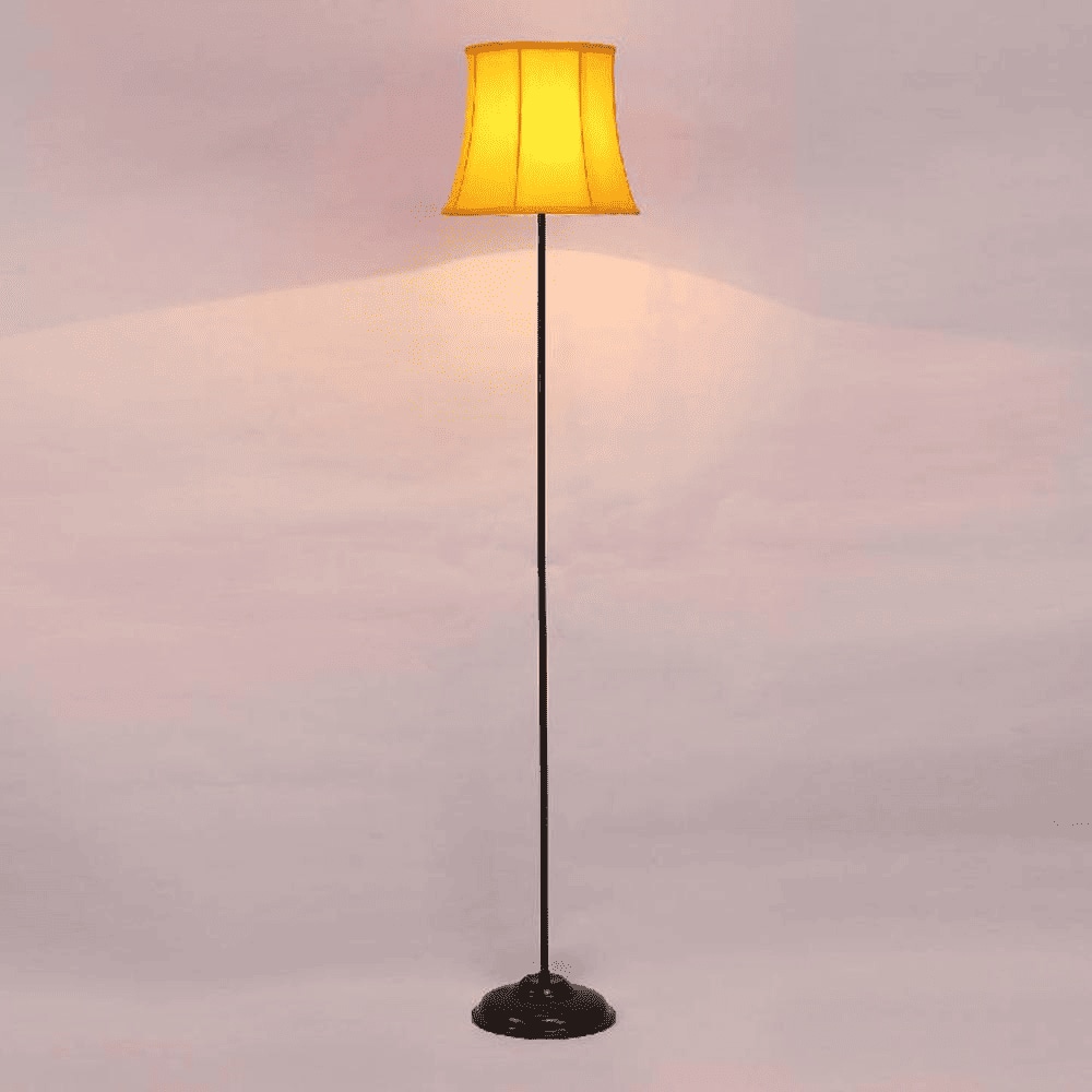 Braydon Yellow Fabric Floor Lamp with Black Iron Base